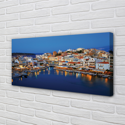 Canvas print Greece coastal city at night