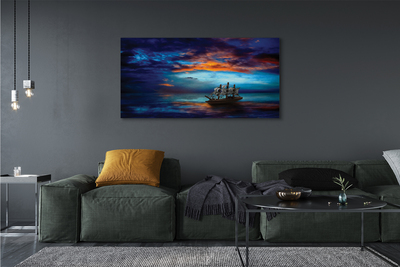 Canvas print Clouds night sea ship