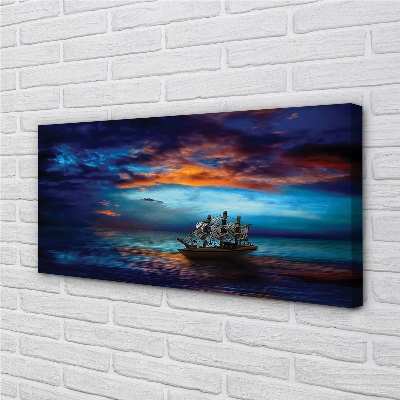 Canvas print Clouds night sea ship