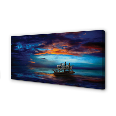 Canvas print Clouds night sea ship