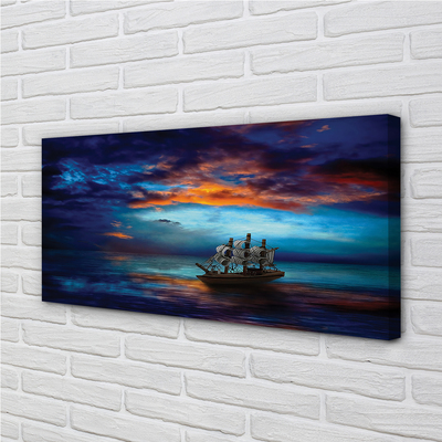 Canvas print Clouds night sea ship