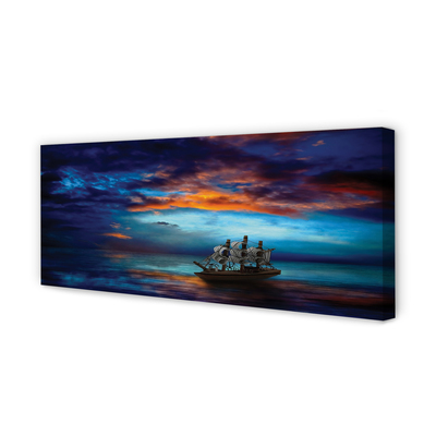 Canvas print Clouds night sea ship