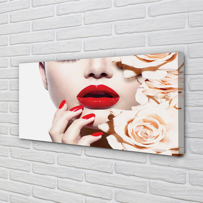 Canvas print Red lips woman pink