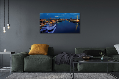 Canvas print The city of sea ship in the night sky