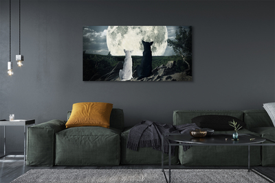 Canvas print Wolves moon forest