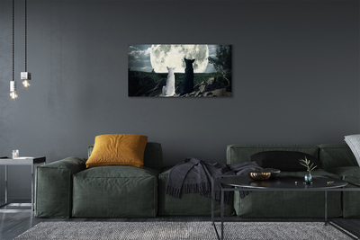 Canvas print Wolves moon forest