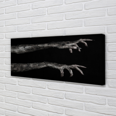 Canvas print Black background dirty hands