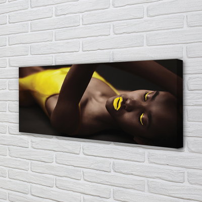 Canvas print Yellow mouth woman