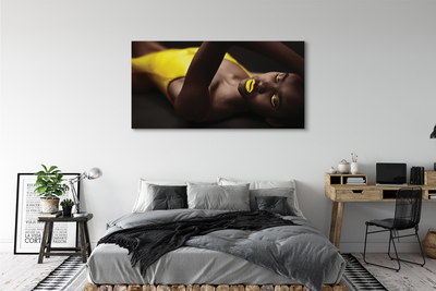 Canvas print Yellow mouth woman