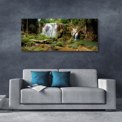 Canvas print Waterfall river forest nature green brown