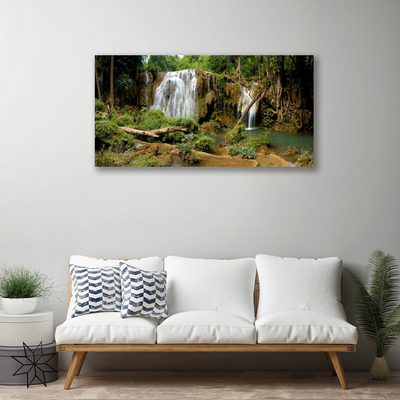 Canvas print Waterfall river forest nature green brown