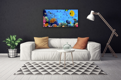 Canvas print Coral reef underwater fish nature blue yellow multi