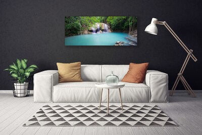 Canvas print Waterfall forest lake nature blue green