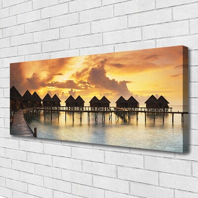 Canvas print South sea holiday houses architecture blue red