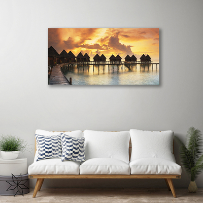Canvas print South sea holiday houses architecture blue red