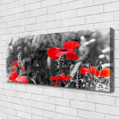 Canvas print Poppies floral red grey