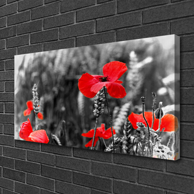 Canvas print Poppies floral red grey