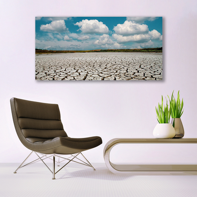 Canvas print Dried river bed landscape brown blue white