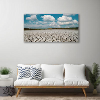 Canvas print Dried river bed landscape brown blue white