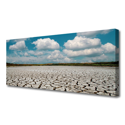 Canvas print Dried river bed landscape brown blue white