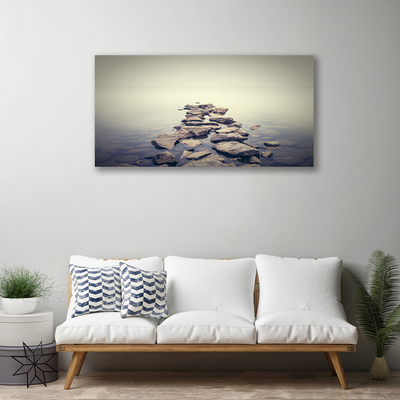 Canvas print Stones water landscape white grey