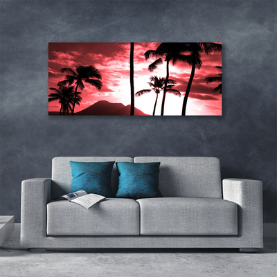 Canvas print Mountain palm trees nature pink black white