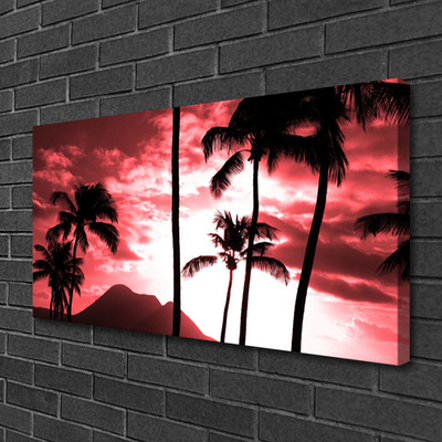 Canvas print Mountain palm trees nature pink black white