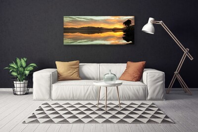 Canvas print Water mountains landscape black orange brown