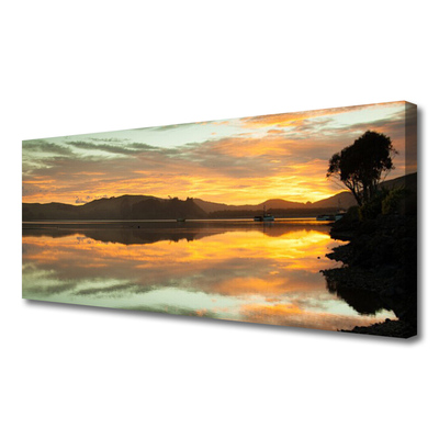 Canvas print Water mountains landscape black orange brown