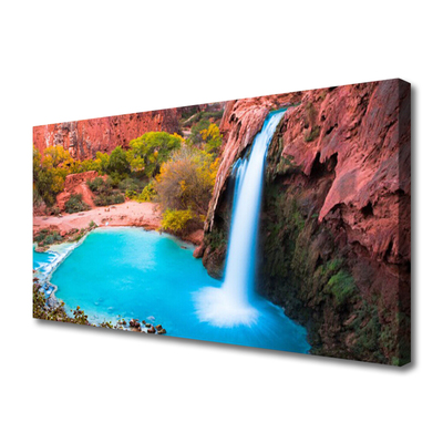 Canvas print Waterfall mountains nature blue green brown