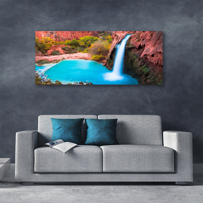 Canvas print Waterfall mountains nature blue green brown