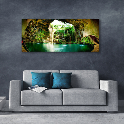 Canvas print Waterfall landscape green blue brown