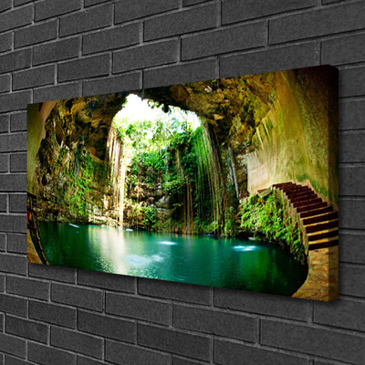 Canvas print Waterfall landscape green blue brown