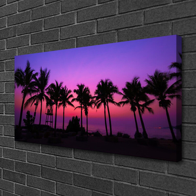Canvas print Palm trees landscape black purple pink