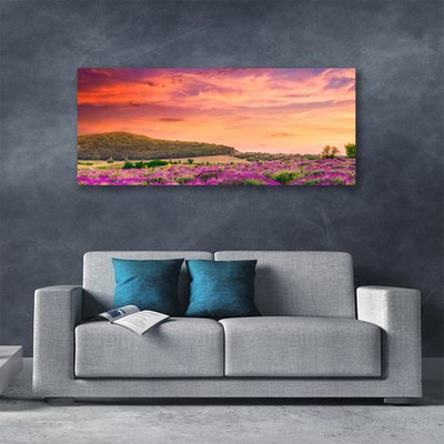 Canvas print Meadow flowers landscape purple green pink