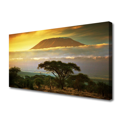 Canvas print Tree mountains nature green yellow brown