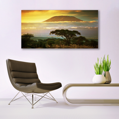 Canvas print Tree mountains nature green yellow brown