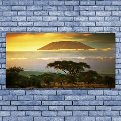 Canvas print Tree mountains nature green yellow brown