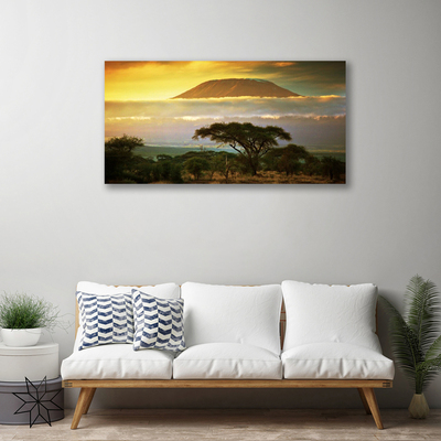 Canvas print Tree mountains nature green yellow brown