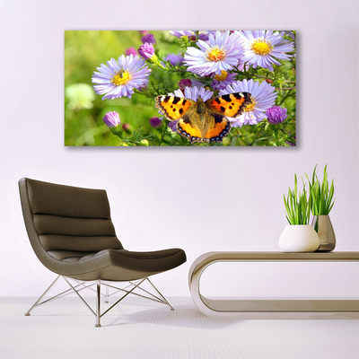 Canvas print Flowers butterfly nature orange purple yellow green