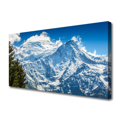 Canvas print Mountain tree landscape blue white green