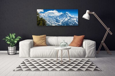 Canvas print Mountain tree landscape blue white green