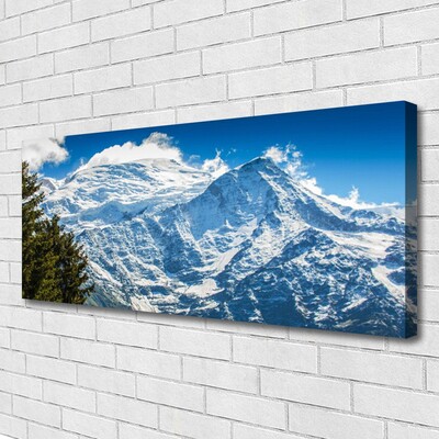 Canvas print Mountain tree landscape blue white green