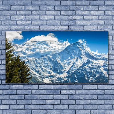 Canvas print Mountain tree landscape blue white green