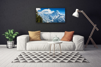 Canvas print Mountain tree landscape blue white green