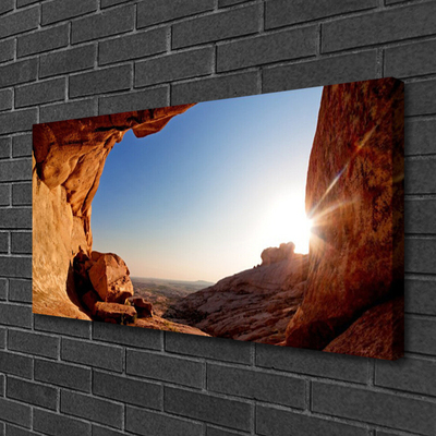 Canvas print Rock sun landscape brown blue