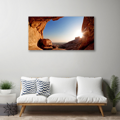 Canvas print Rock sun landscape brown blue