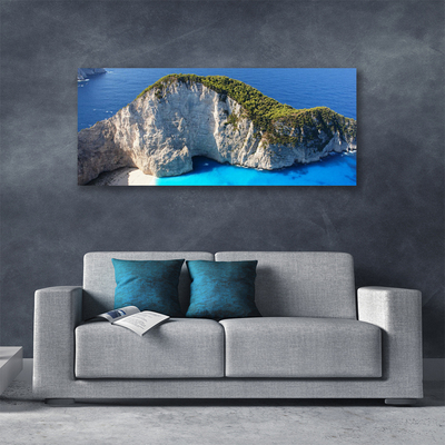 Canvas print Rocky sea landscape grey green blue