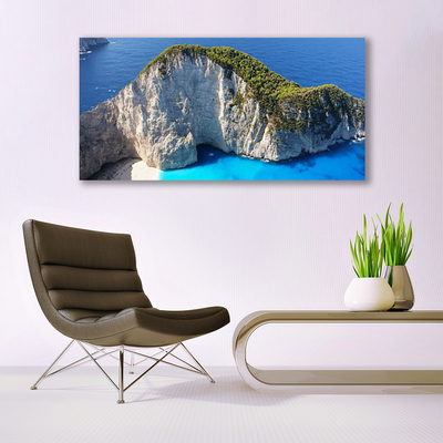 Canvas print Rocky sea landscape grey green blue