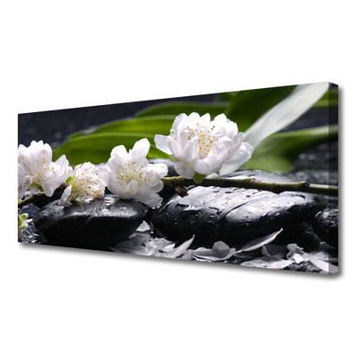 Canvas print Flower stones floral white black
